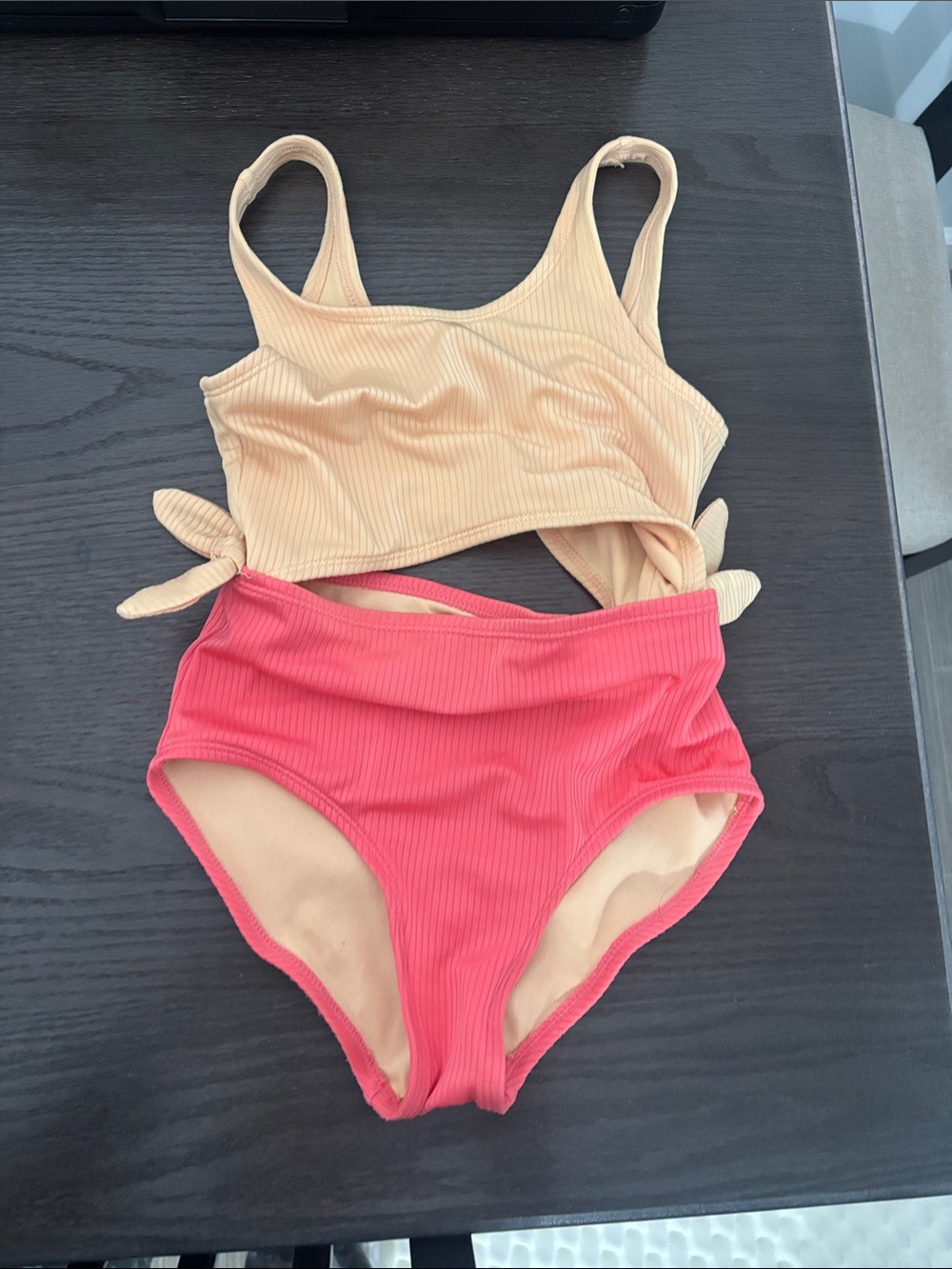 art class Peach and Coral Ribbed Two-Piece Girls Swim Set